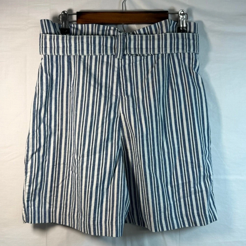 FREE PEOPLE Paperbag Striped High Waist Belted Shorts - Blue/White - Size 8 - Picture 5 of 9